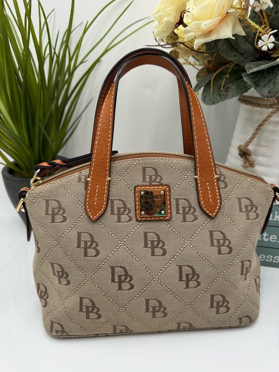 Dooney & Bourke Handbags - Dooney & Bourke Gretta Domed Satchel | Signature Monogram Handbag | Tan/Brown